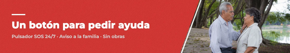 Banner de SystemDe: un botón para pedir ayuda, pulsador SOS 24/7 con aviso a la familia y sin obras