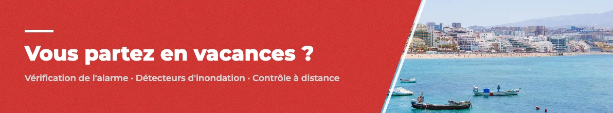 Bannière SystemDe : vous partez en vacances ? Vérification de l'alarme, détecteurs d'inondation et contrôle à distance